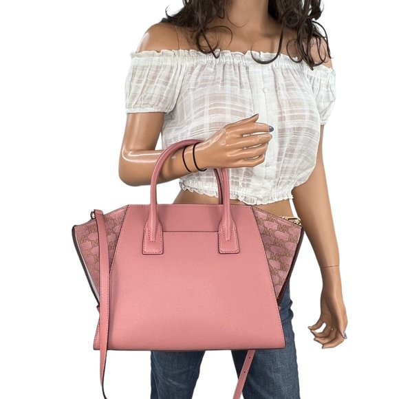 Michael Kors Avril Large Satchel Shoulder Leather Bag Pink Rose - Picture 2 of 10